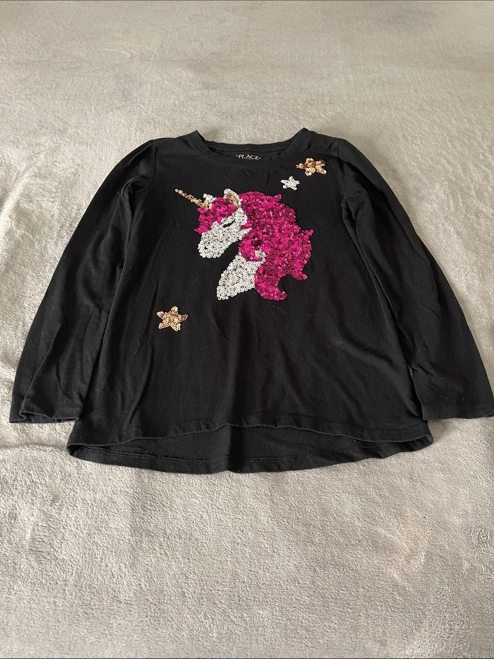 The Children's Place Black Long-Sleeve Sequin Unicorn Top